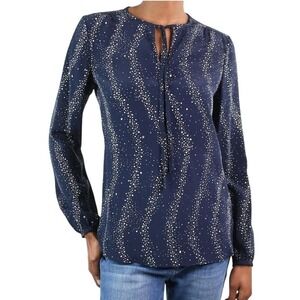 Vanessa Seward 100% Silk Blue Star Print Blouse Size 36 US Size 6 Long Sleeve